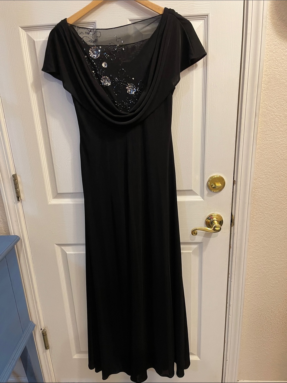 Patra Elegant Black Evening Dress with Embellished Sheer Yoke